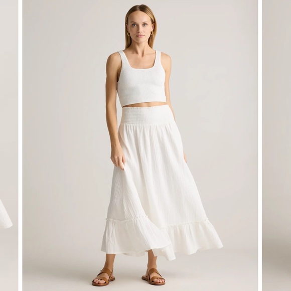 Quince Dresses & Skirts - Quince 100% Organic Cotton Gauze Smocked Maxi Skirt White Sz S NEW